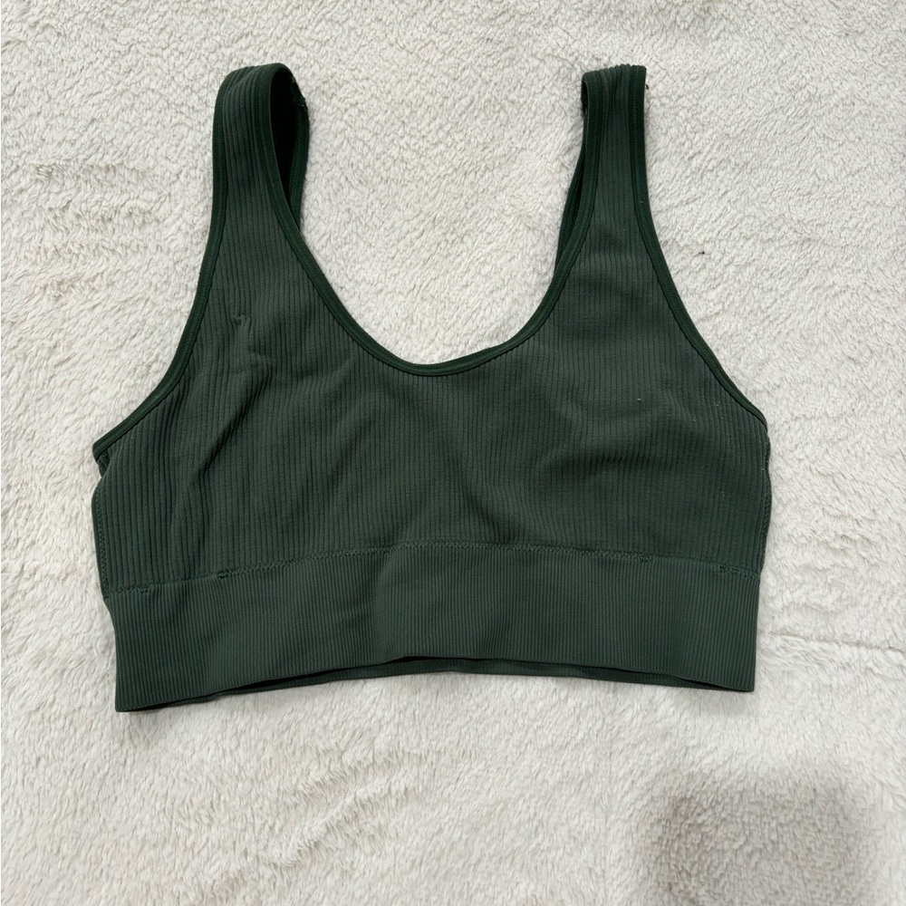 green ribbed aerie sports bra
